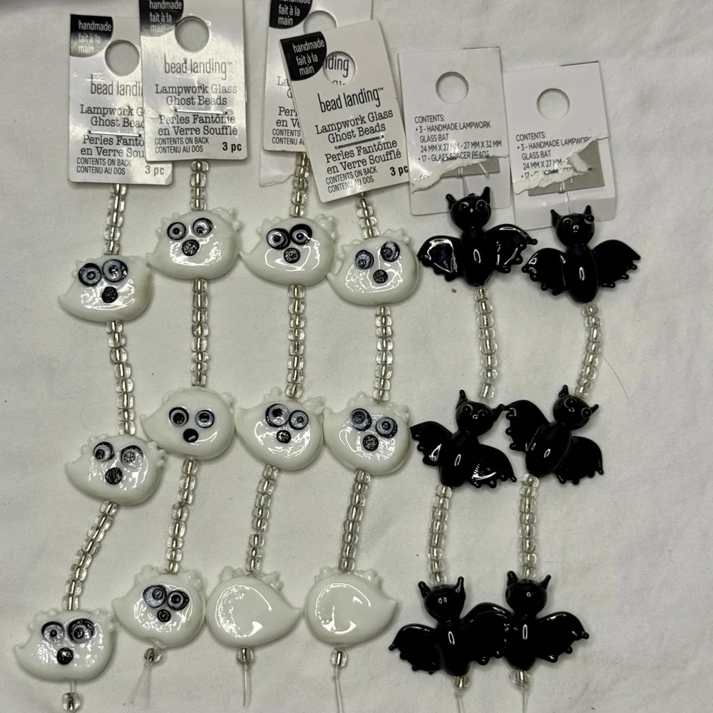 Bead Landing Glass Ghost & Bats Beads, Lampwork Halloween Handmade NWT